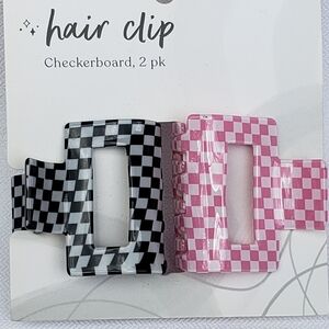 Checkerboard Hair Clip Duo - Black and Pink